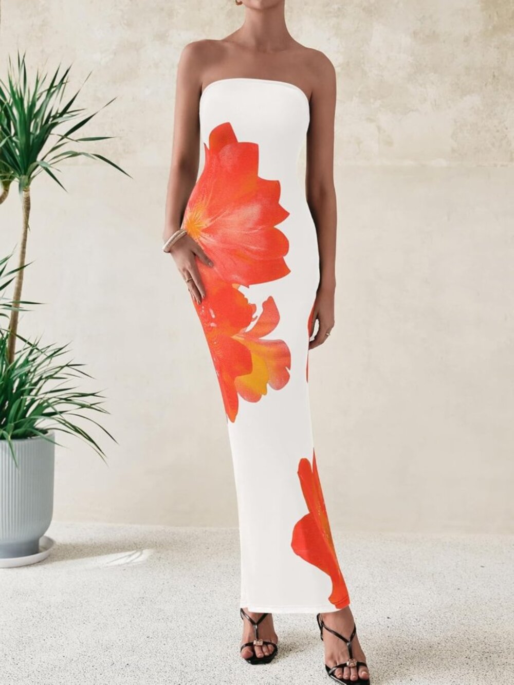 Floral Strapless Maxi Dress for Women | Sexy Long Wedding Guest & Cocktail Dress - Picture 5 of 6